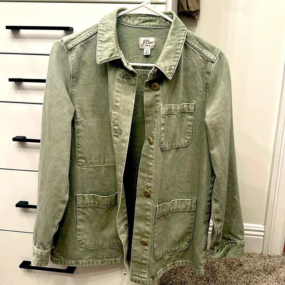 J Crew relaxed pistachio green denim jacket. Size: XS